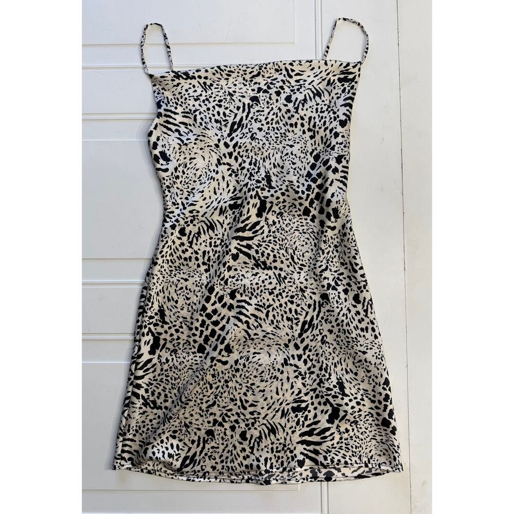 Timing Womens Sz M Animal Print Drape Neck Satin Feel Slip Midi Dress - Picture 2 of 7